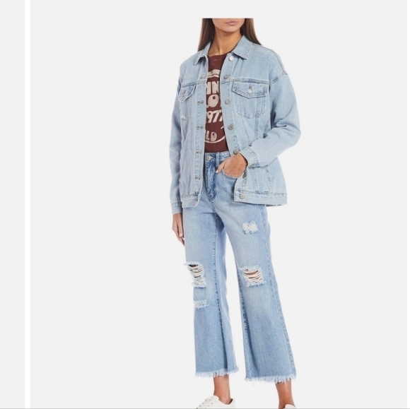 NWT Denim Jean Shacket Destructed L - Picture 1 of 11